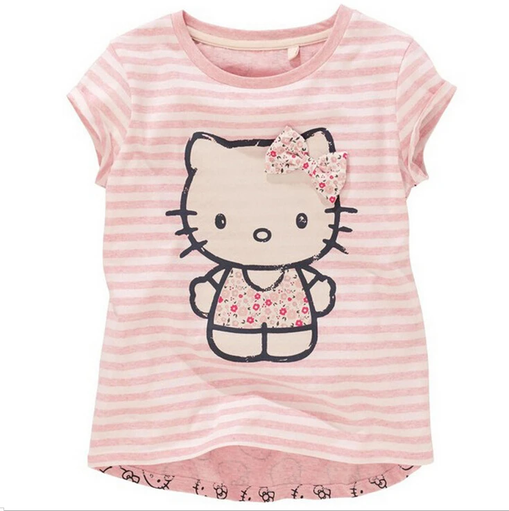 New 2016 Quality Cotton Short Tee Summer Girls Clothing Toddler Hello