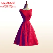 Rot Eine Linie Bördelte Spitze Cocktailkleider 2016 V Zurück Knie länge Partei Abschlussball-kleider robe de cocktail vestido de festa curto TC42