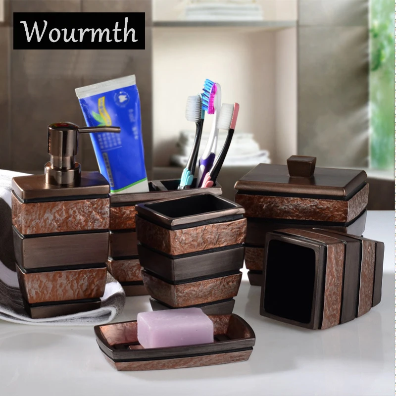 

Wourmth European Resin Bathroom Accessories Set Bathroom Sanitary Ware Bath Set Toothbrushes Cup Holder Soap Dish Gifts 6pcs/set