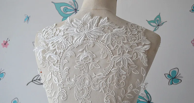 French Lace Handmade Beads 3D Wedding Dress Applique Diy Bridal Headdress Ivory White Lace Collar La