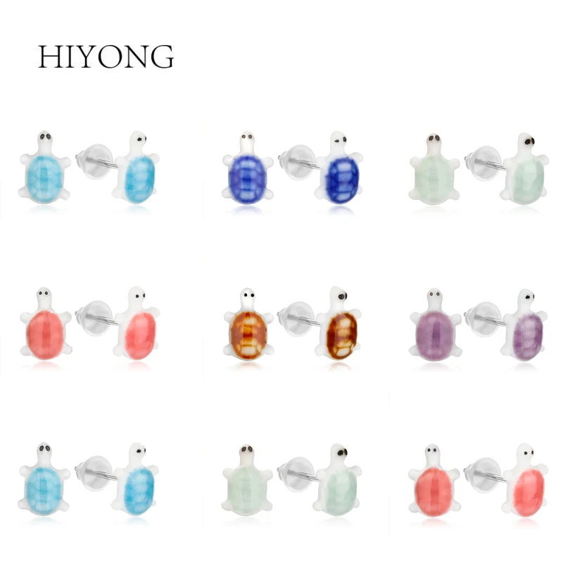 

HIYONG 2019 Fashion Tortoise Shape With Blue Color Stud Earring Elegant Design Creamic Stud Earrings For Women Party Gift
