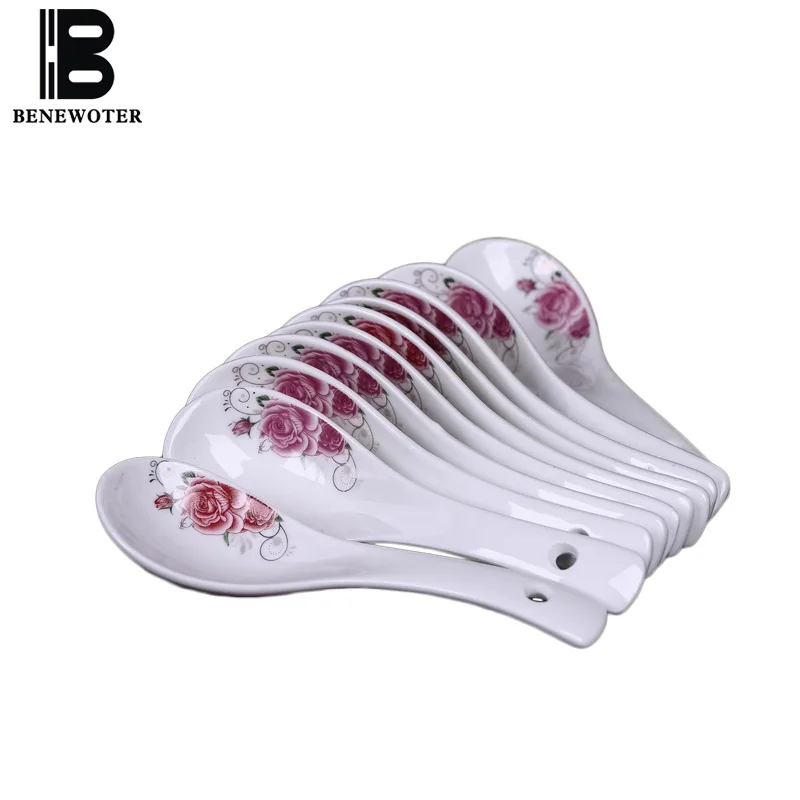 

10PCS/Lot Jingdezhen Ceramic Small Spoon Home Bone China Tableware Accessories Hand Painted Pattern Soup Scoops Dinnerware Gifts