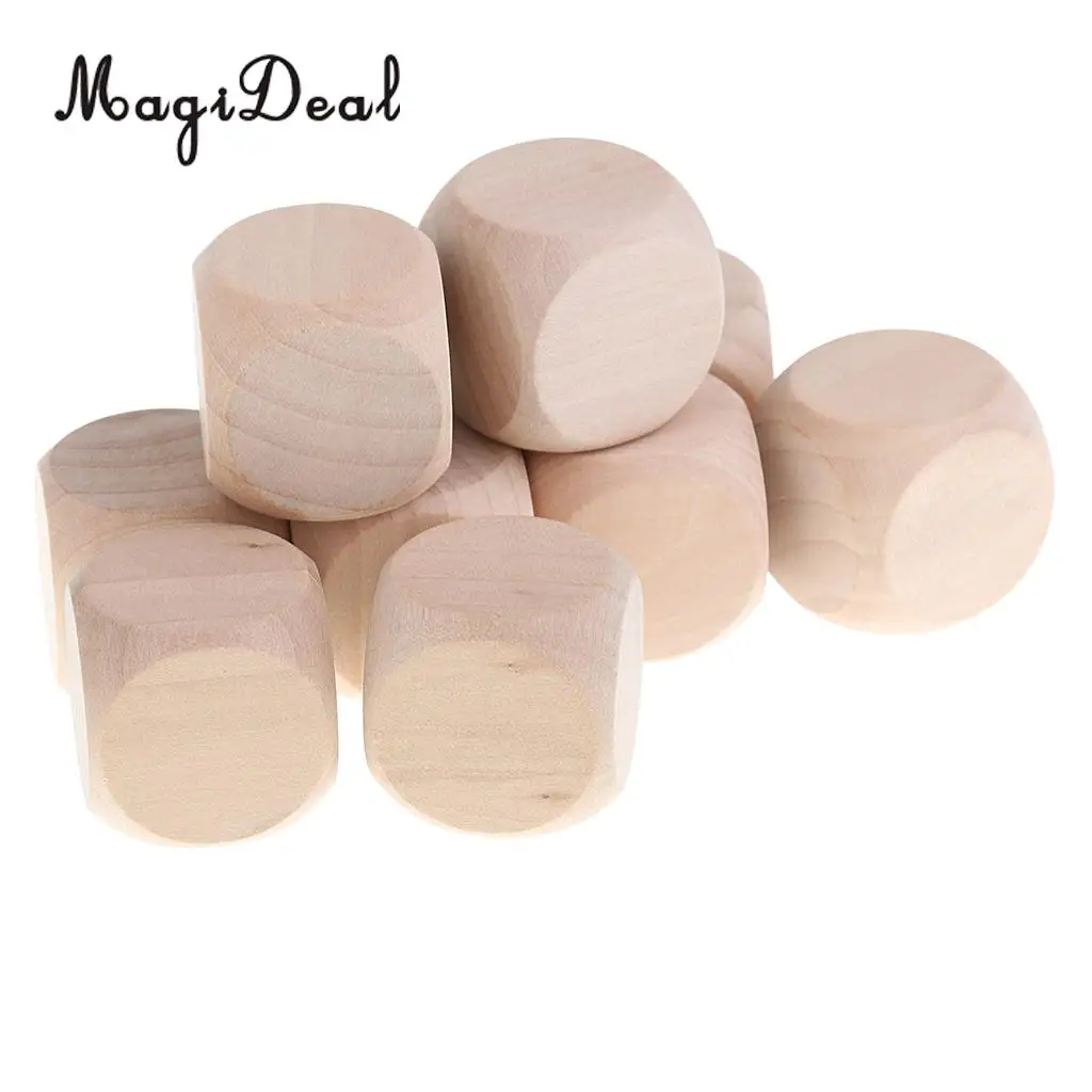 MagiDeal Funny 10Pcs Wood Dice Blank Faces for DIY Decorating Craft Projects Kid Toys Game D6 3cm Entertainment Game Dice Gifts