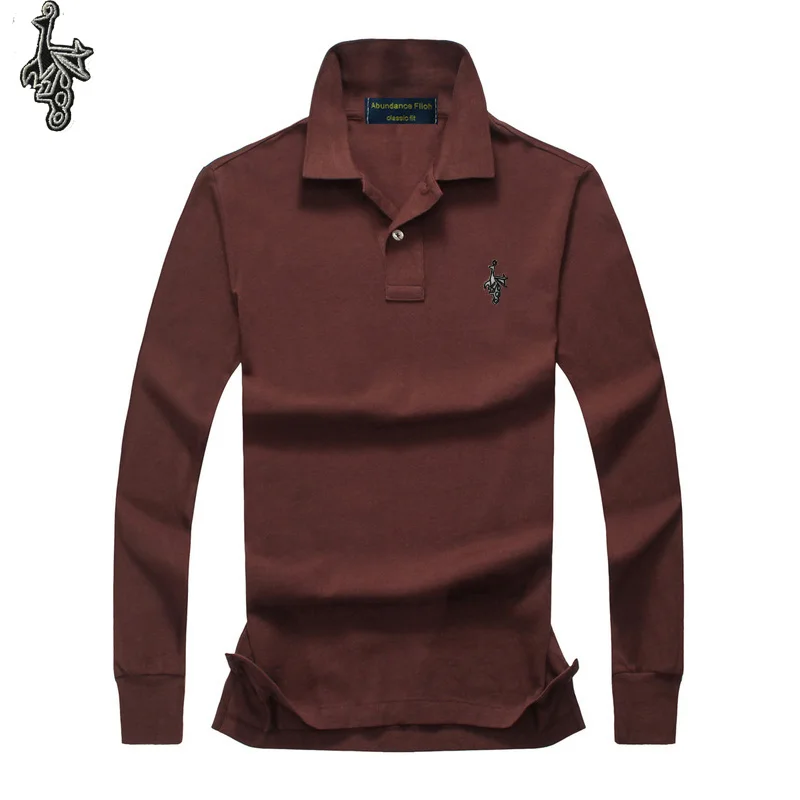 Качественная ткань вышитая рубашка поло, повседневные 3D Поло рубашка мужская рубашка-поло с длинными рукавами Новая футболка-поло Q009 - Цвет: Коричневый