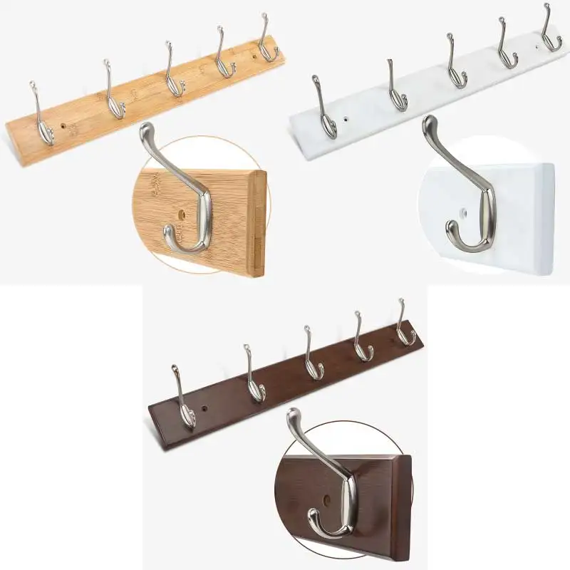 

Bamboo base with 5pcs metal hooks coat hanger, wall mount holder,