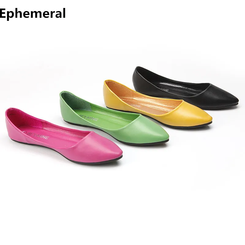 Best Selling Beyarne Zapatos Mujer 2021 New Plain Candy Color Shallow Pointed Toe Plus Size 41 Single Lady Ballerina Shoes Flats | Обувь