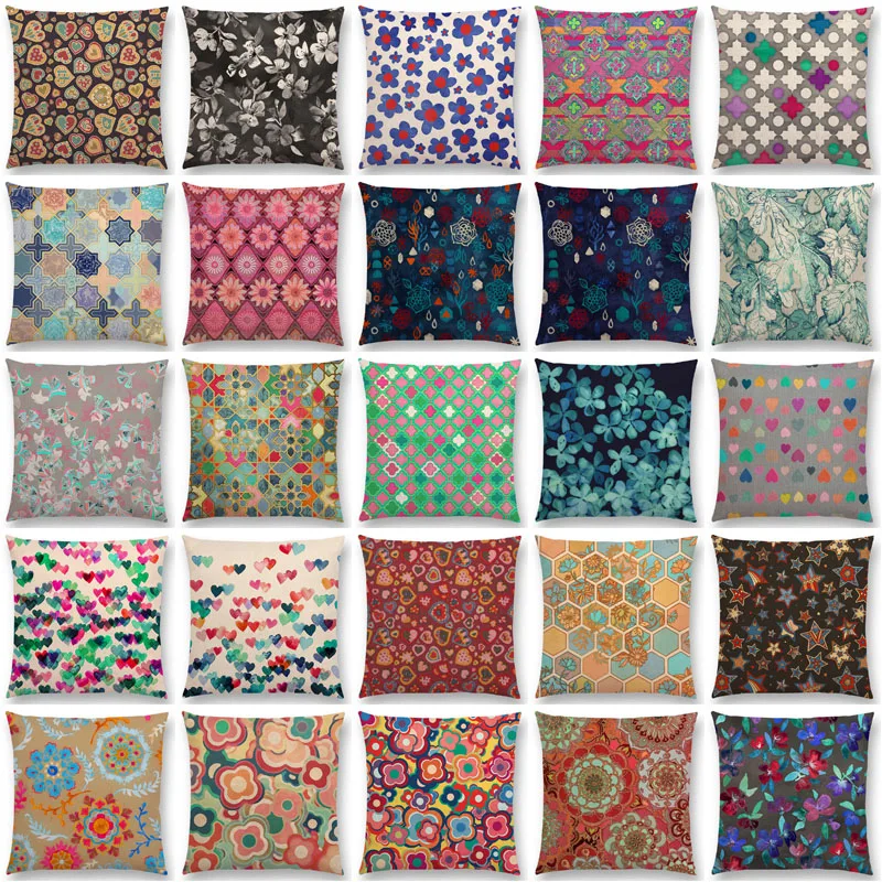 

New Colorful Geometric Patterns Moroccan Lattice Mosaic Hexagon Stars Hearts Flowers Pretty Car Cushion Cover Sofa Throw Pillow