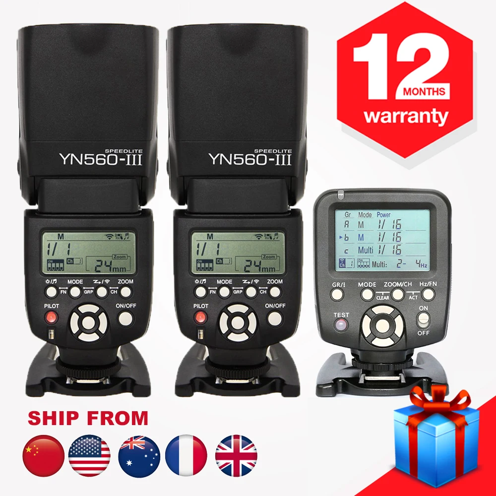 

Yongnuo YN560III YN560 III 2 PCS Manual Radio Flash Speedlite + YN560-TX YN560TX LCD Wireless Controller For Nikon D3000 D5000