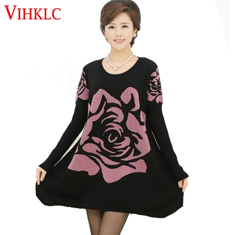 

2018 Autumn Winter Women Long Sleeve Plus Size Loose Knitted Wool One-Piece Dress Basic Sweater H1004