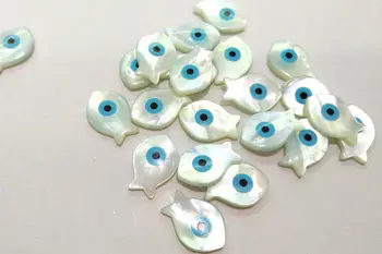 

Drilled--30pcs Fish blue white mother of pearl shell Turkish evil eye beads 8-18mm Animals loose beads ring DIY findings supplie