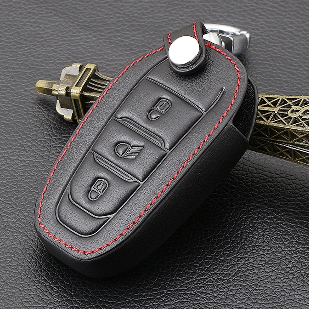 AndyGo 3 Buttons Leather Key Case Cover For Peugeot 508 307 2008 3008