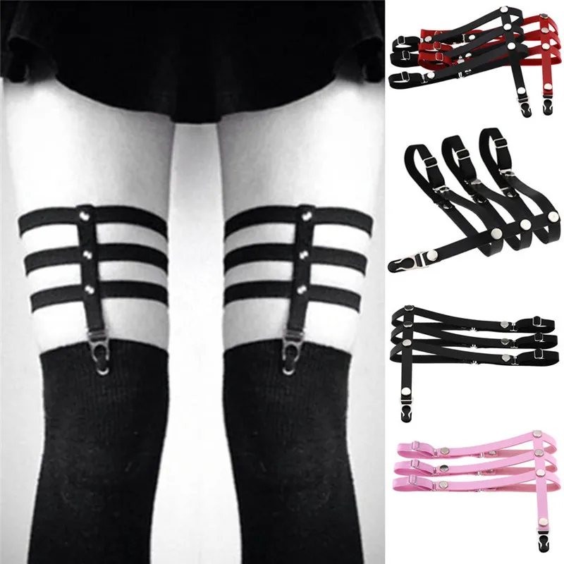 

1Pc Thigh Garter Belt Harajuku Elastic Leather Garter Leg Ring Harness 3 Rows