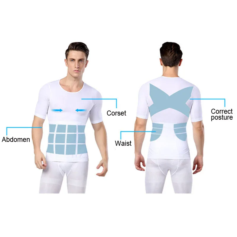 Горячие мужские Формирователи Летние Твердые компрессионные футболки упругий живот предохранительный пояс жилет контроль похудения облегающее нижнее белье для тела рубашка