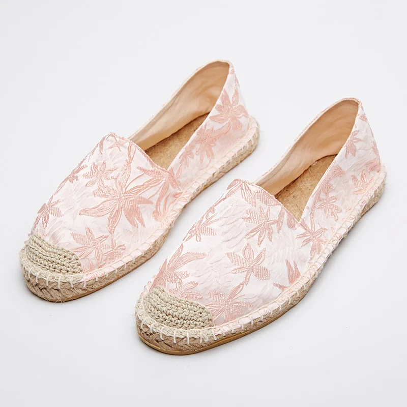 

Fashion Ethnic Casual Espadrilles Flat 2019 New Women Spring Leaves Printed Embroider Slip on Fishermen Hemp Rope Shoe
