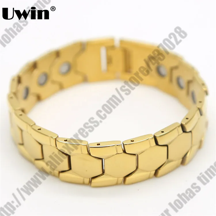 

18mm Wide Titanium Stainless Steel Magnetic Relief Honeycomb Hexagon Cuban Gold Color Bracelet Hihop Style Mens Jewelry
