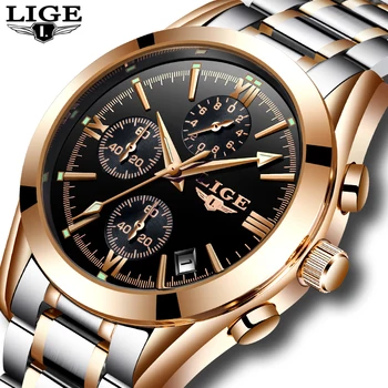 

LIGE Men Wtch Top Luxury Brand Military Sport Wristwatch Men's Quartz Clock Male Full Steel Casual Business Gold Watch Relogio