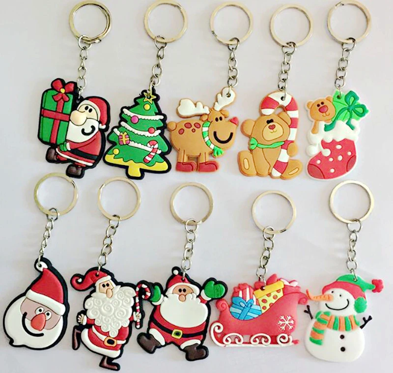 

50PCS mixed 10 designs 5cm Santa Claus key chains Christmas gift soft pvc keychain KIDS TOYS Christmas tree ornaments