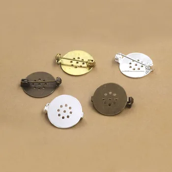 

17mm Blank Brooches base Flat Filigree Pad Metal Back Pins Settings Cameo Cabochons DIY Findings Multi-color Plated Wholesale
