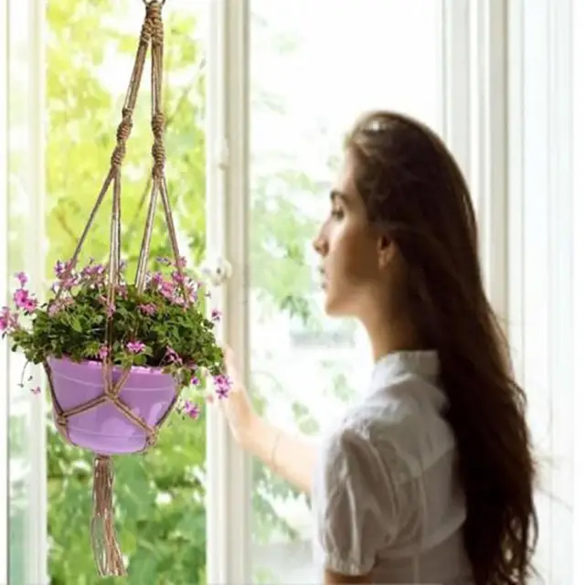 Nylon Woven Macrame Plant Potting Hanger Flowerpot Holder Garden pot Lifting Rope String Garden Balcony Plant Product