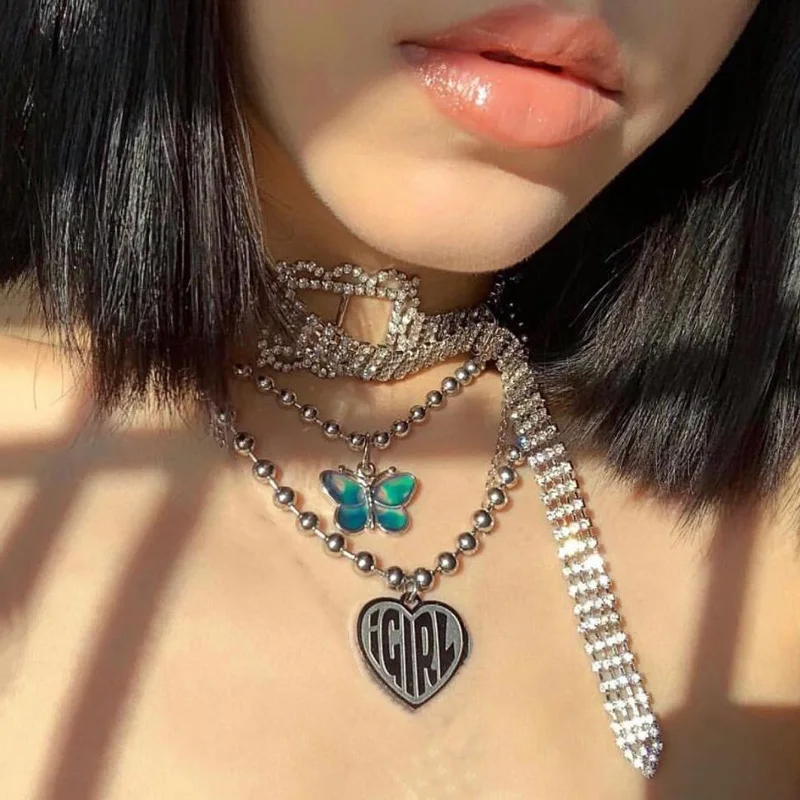 

Exclusive harajuku unif style stainless steel heart itgirl choker beads colar women cute Punk Style necklace Collares Mujer