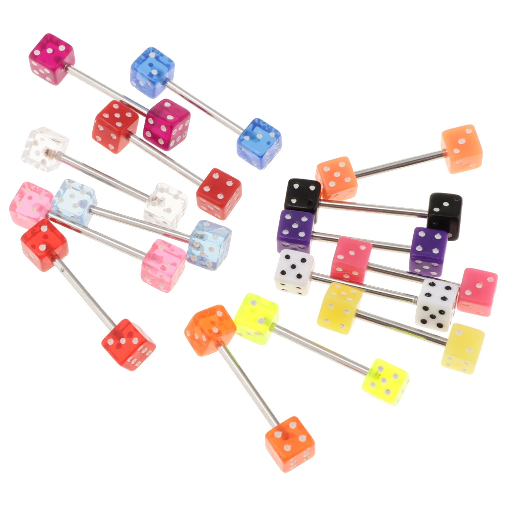 15PCS Colorful Dice Navel Rings Lip Tongue Belly Button Piercing Jewellery