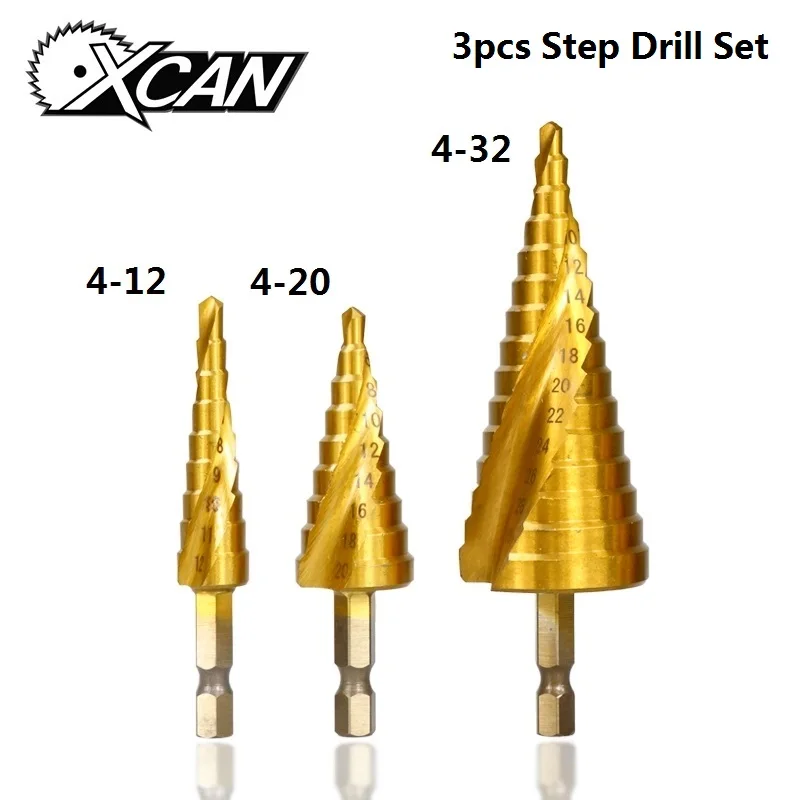 4-32 мм титановое покрытие Пагода форма Шаг Сверло HSS треугольник хвостовик Отверстие Сверло конус сверло шаг сверло - Цвет: 3pcs Spiral Drill