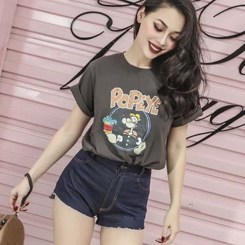 

2018 Summer Vintage Printed Tee Women Loose Type T-shirt Cartoon