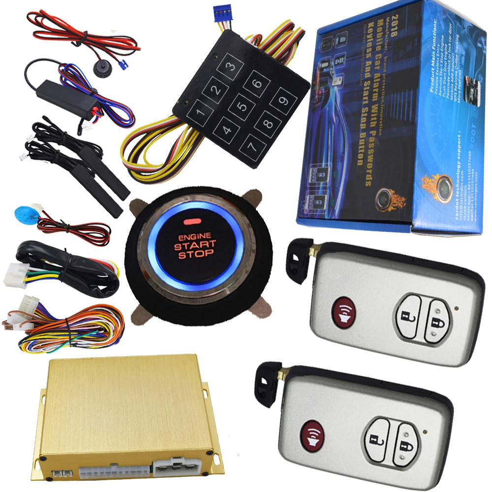 

smart start pke auto car alarm with special smart keys central lock automatication keyless remote start stop engine by smart key
