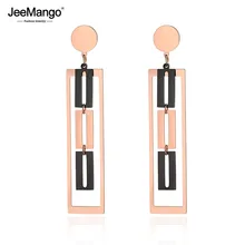 JeeMango Мода Нержавеющая сталь черный/розовое золото Геометрическая прямоугольные серьги офис творческий украшения для Для женщин JE19084