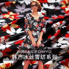 

High-end custom Red Flowers Digital Printed 100%Polyester Chiffon Fabric Summer Dress Width 150cm Georgette cloth DIY Sewing NEW