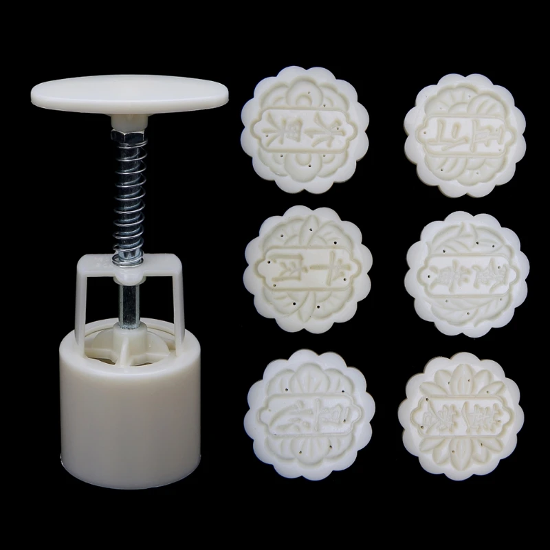 

6 Stamps Lettering Moon Cake Mould DIY Round Mooncake Mold Baking Decor Tool 50g durable exquisite