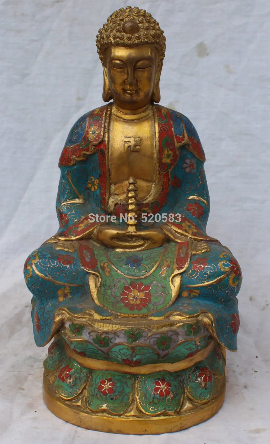 

11" Chinese Tibet Cloisonne Enamel Gilt Shakyamuni Sakyamuni Buddha Stupa Statue