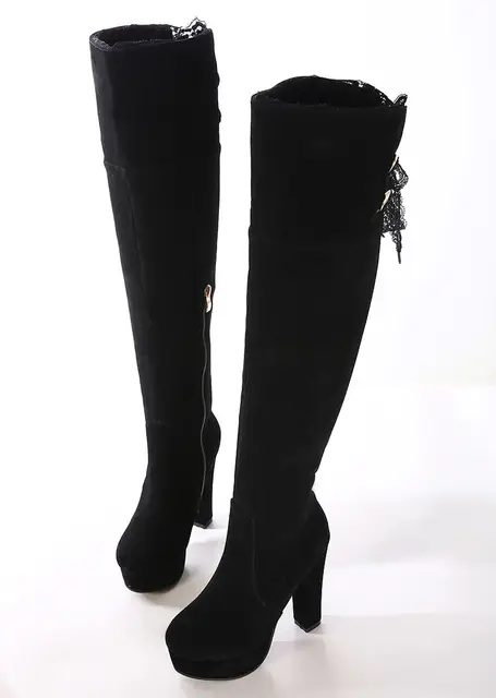 tall black boots with chunky heel