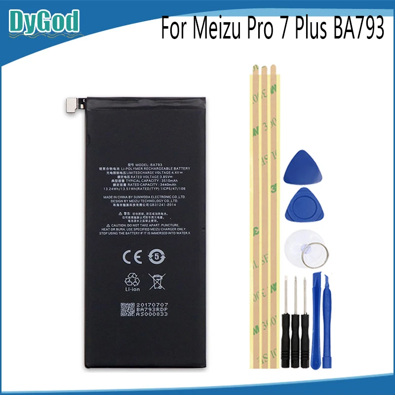 

DyGod 3510mAh For Meizu Pro 7 Plus BA793 Extreme Replacement Battery For Meizu Pro 7 Plus BA793 Bateria Phone Batteries+Tools