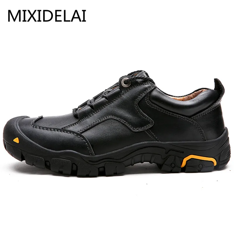 MIXIDELAI Durable Mens Safety Shoes Genuine Leather Oxford Shoes Waterproof Casual Shoes For Men Comfortable Work Sneakers Male