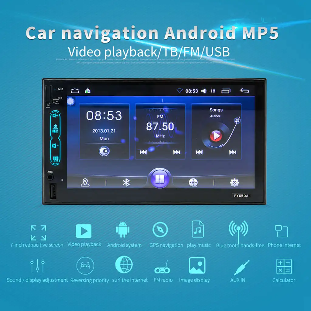 Fy6503 Android 7 дюймов Автомобильный Gps навигатор Mp5 плеер двойной шпиндель многофункциональное радио 2Din автомобиль Mp3 плеер