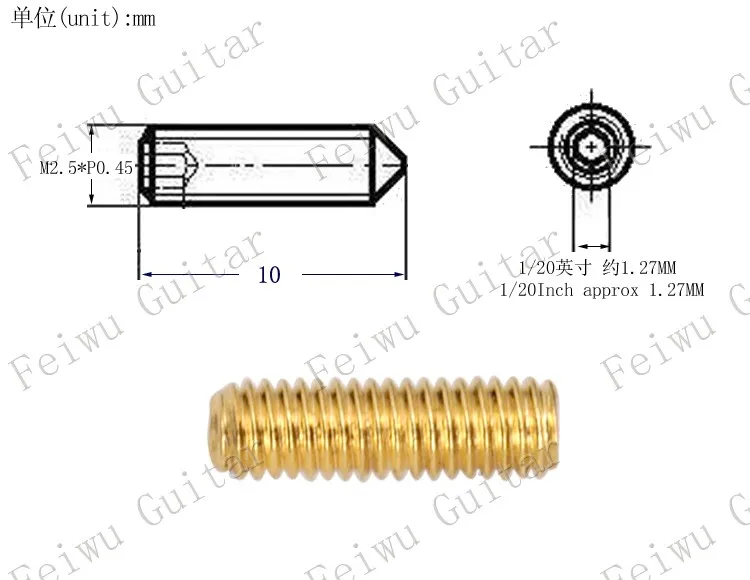 12 шт./упак. тремоло косоурные регулировать высоту шестигранные винты с шестигранной головкой для Электрогитары бас-M2.5*6 мм-10 мм - Цвет: 10mm Gold X 12 Pcs