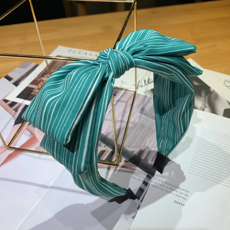 

Fashion Green Bow Headband for Women Top Knot Bow Hairband Stripe Headband with Double Layers Big Bow Adult Hair Bow Hoop Girls