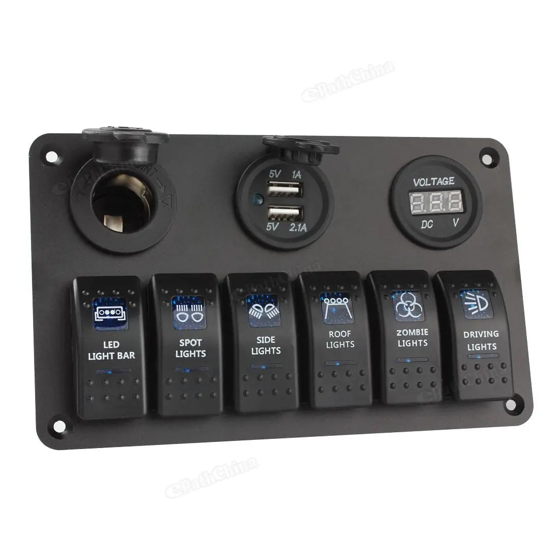 

6 Gang LED Rocker Switch Panel Circuit Breakers Charger 12V 24V for Boat Marine