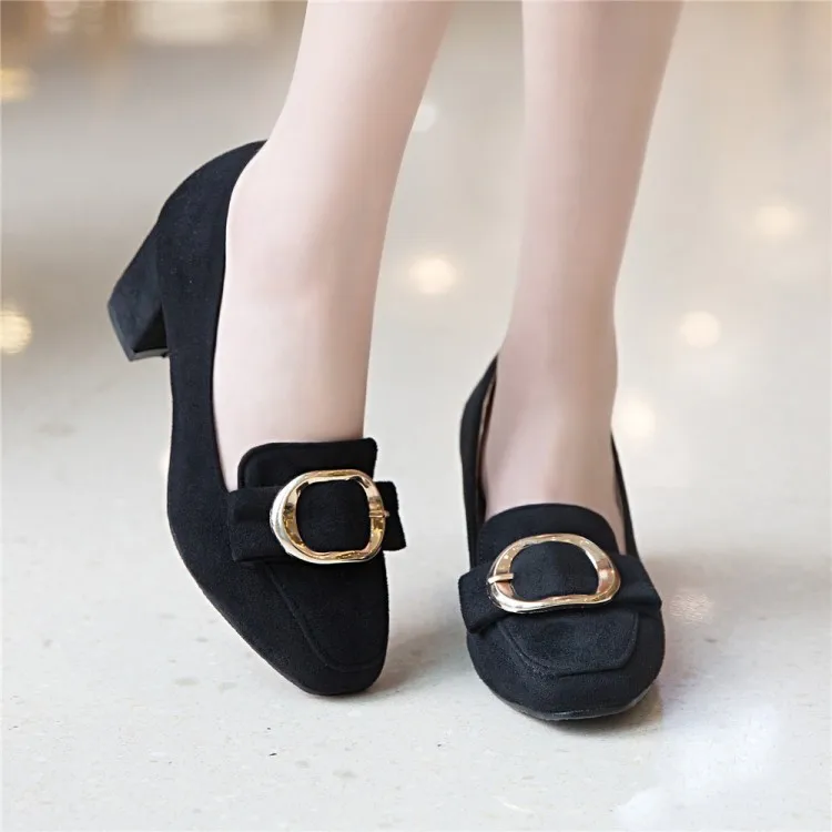 

Big Size 11 12 ladies high heels women shoes woman pumps Square-headed single-shoe woman