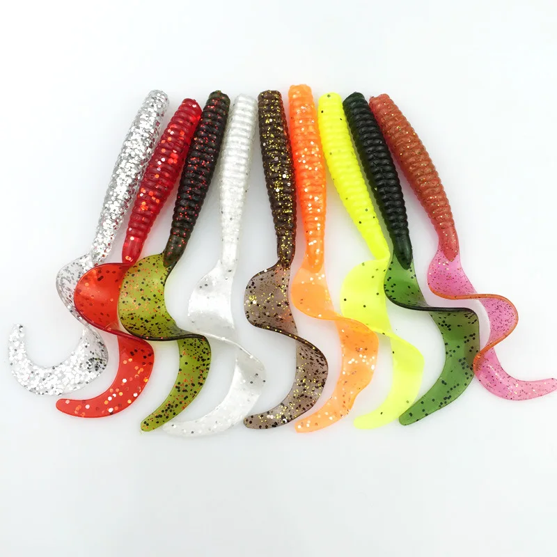 

5Pcs Wobbler Jigging 8cm 4.3g curly tail Fishing Lure Soft Worm Shrimp silicone bait Fish crankbait Ocean Rock fishing tackle