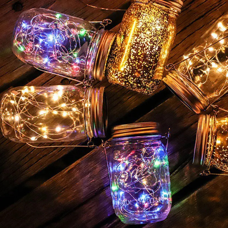 

LED Fairy Light String For Mason Jar Solar Lid Insert Color Changing Waterproof Garden Decor light Christmas party Decor Garland