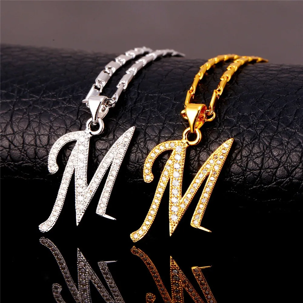 u7 capital initial m letter necklace for women silver gold color