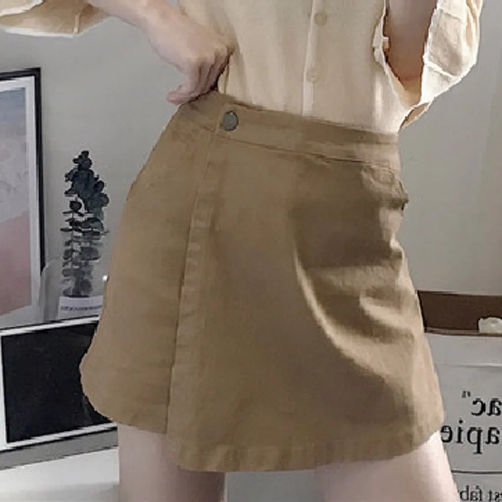 

Summer fashion ladies casual half-length wide-leg skirt hot shorts skirt high waist solid color trousers spodenki damskie 40*