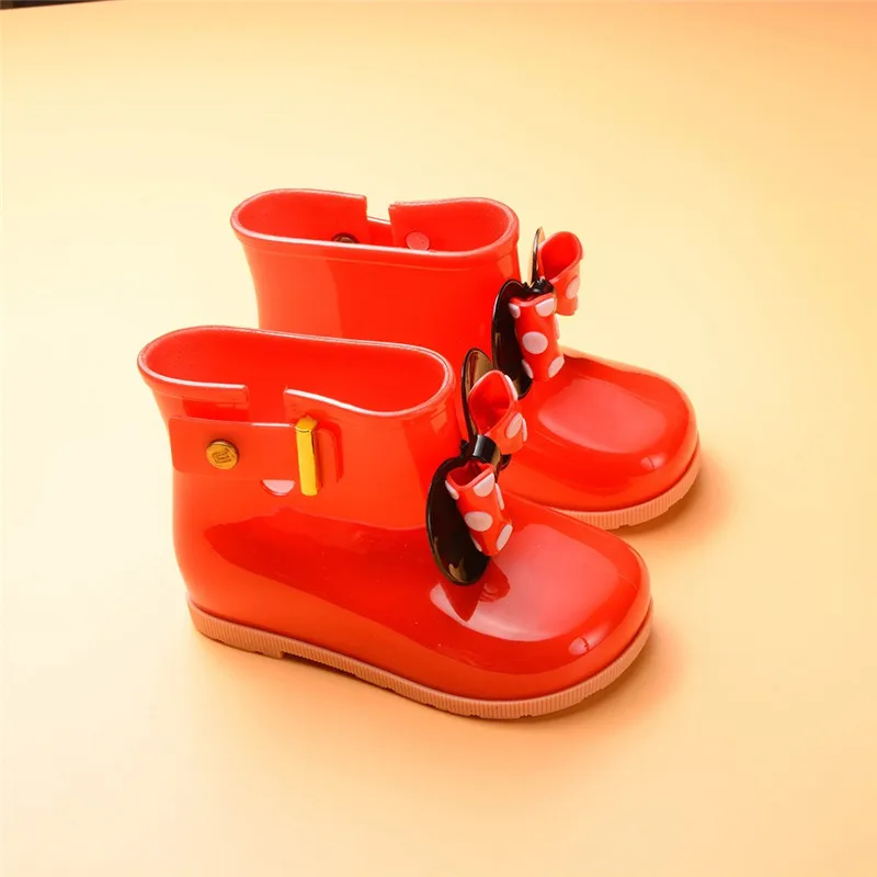 children's rain shoes girls Kids Children Baby Girls Bowknot Dot Rubber Waterproof Student Boots Rain Shoes #4M02 (2)