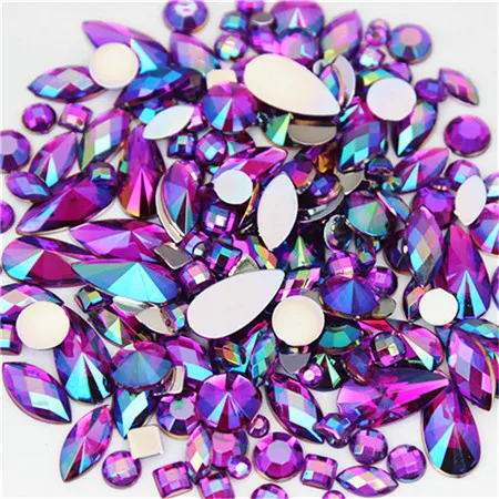 18g About 300pcs Mixed Shape Sizes AB Acrylic Rhinestones 3D Nail Art Rhinestones Non Hotfix Flatback Stones Decorations MC4000 