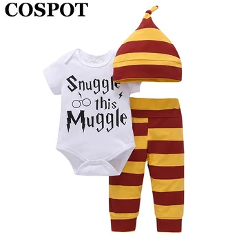 

COSPOT 2019 New Baby Clothing Set Spring Cotton Long Sleeved 3PCS/set Jumpsuit Pants Cap Infant Newborn Clothes Body Suit 18
