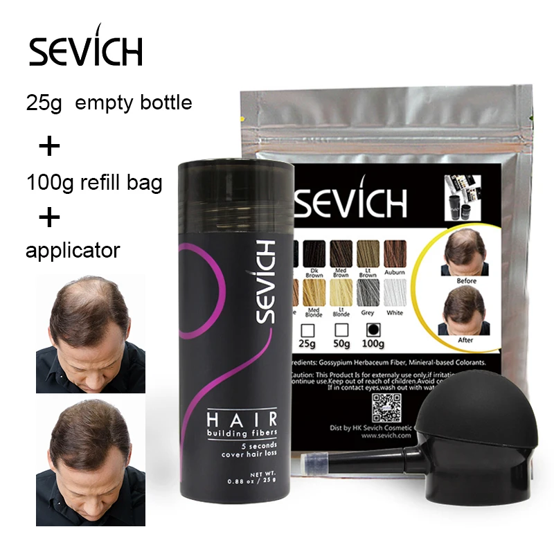 Sevich 100 г волокон для наращивания волос запасной мешок + 25 пустая бутылка