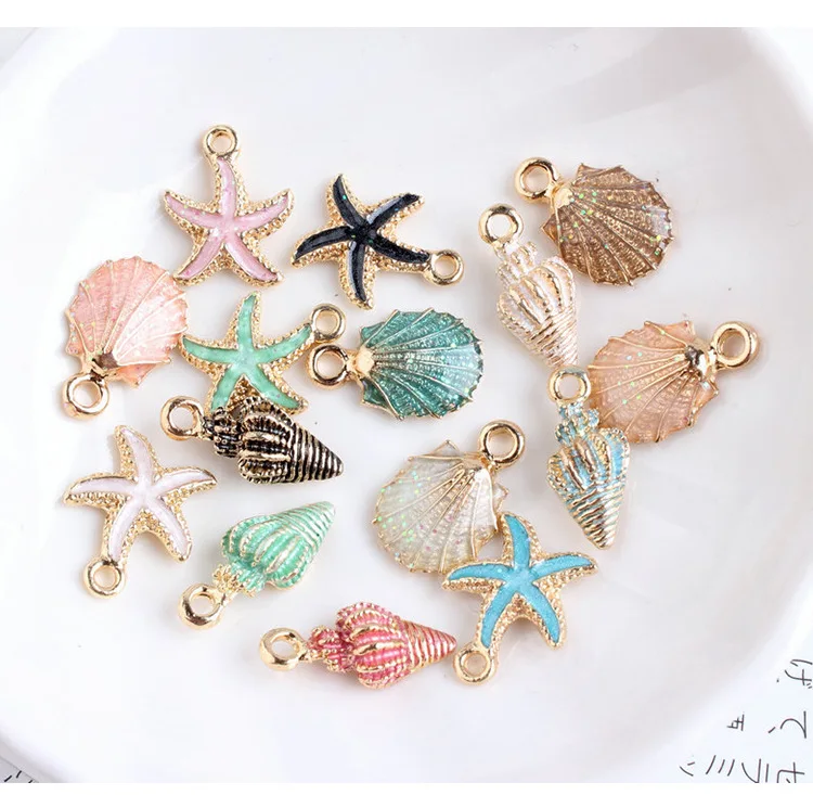 

15pcs Mixed Coloful Ocean starfish Shell Conch Sea Enamel Charms Pendant DIY Bracelet Necklace Jewelry Accessory DIY Craft