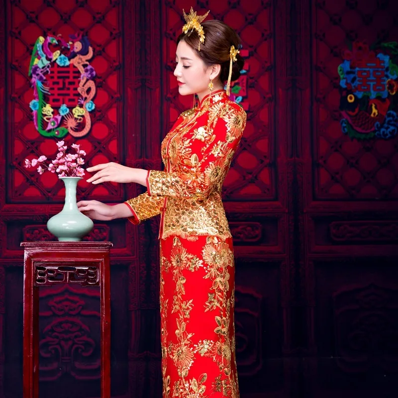 Традиционное свадебное платье новое свадебное китайское платье Ципао Феникс винтажные платья Элегантное китайское Qipao халаты Восточное оптом